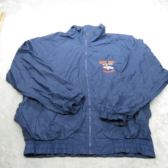 Denver Broncos‎ Super Bowl Jacket Mens Large Logo 7 Blue Windbreaker Vintage 90s - Picture 2 of 13